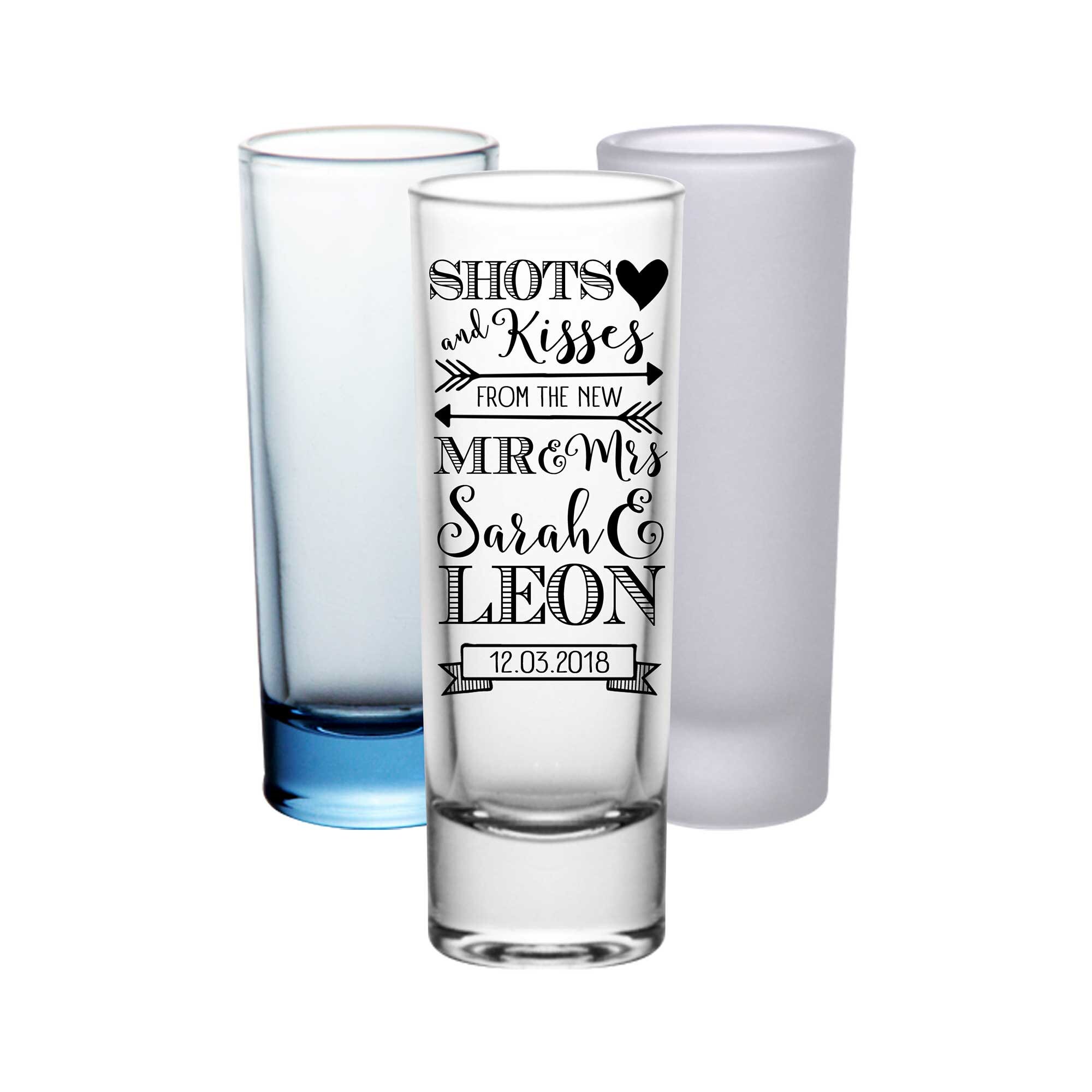 Wedding Shot Glasses Personalized Favors Unique 2Oz Shots & Kisses From New Mr & Mrs 1A