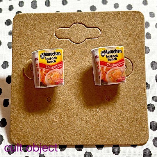 Ramen Noodles Cup Of Soup Stud Earrings - Miniature Food Jewelry Accessories