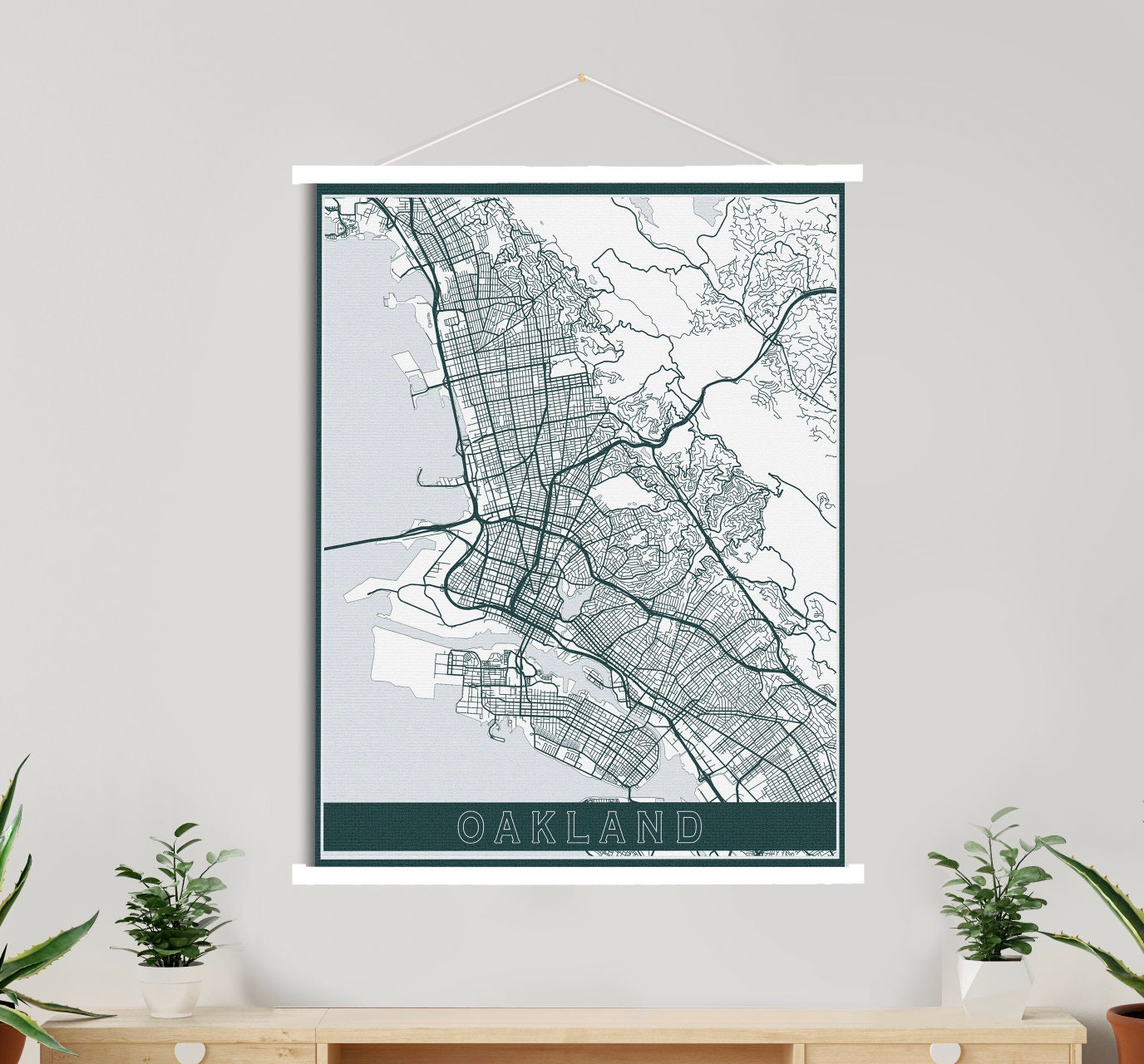 Oakland California Street Map | Hanging Canvas Of Printed Marketplace