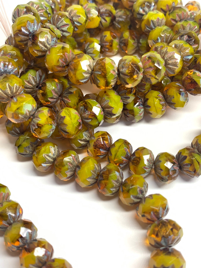 6x9mm Blended Yellow, Cruller Beads, Czech Glass Beads