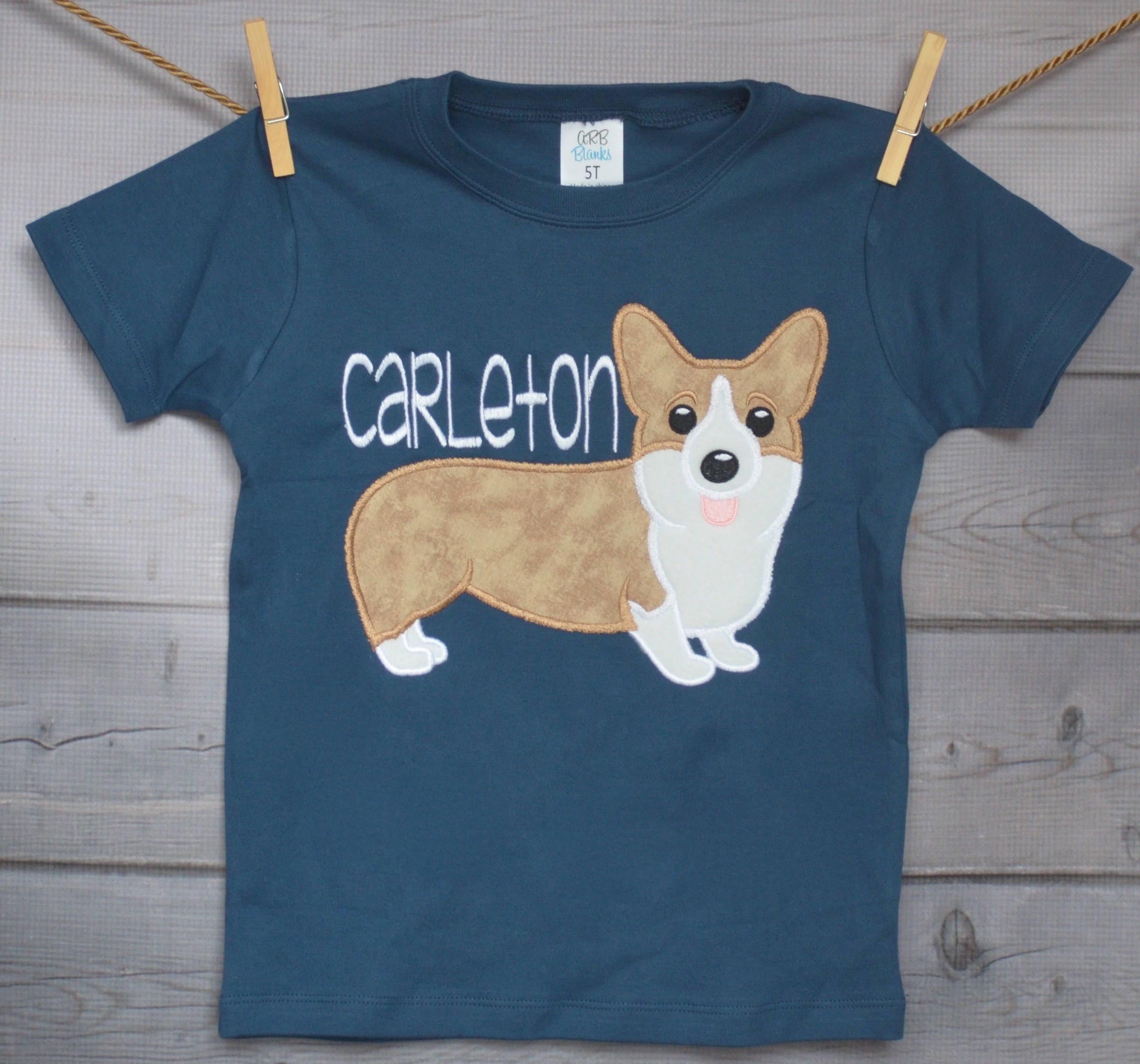 Boys Personalized Corgi Dog Applique Shirt Or Bodysuit Boy