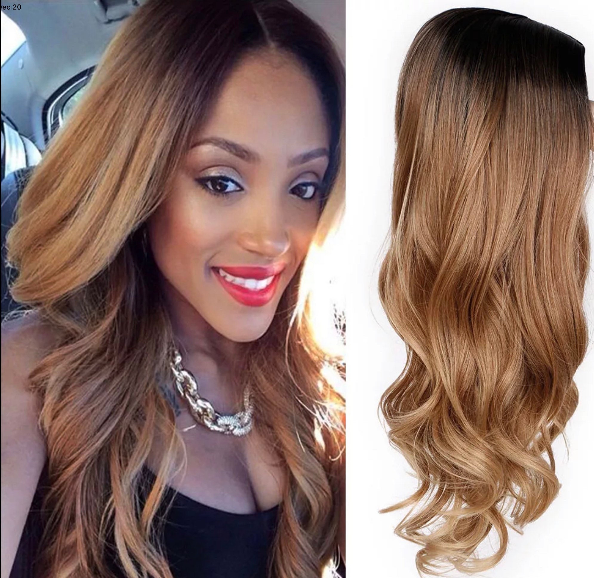 Human Hair Blend Ombr Wig.brown & Black Wavy Wig.length Is 22Inches
