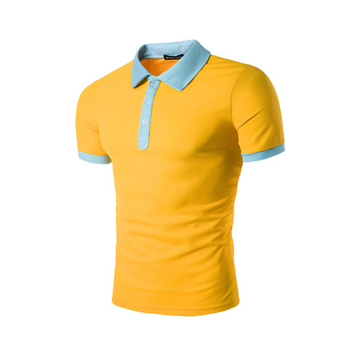 Men's T-Shirt Navy White Yellow Cotton Blended Short-Sleeved Turn Down Collar Pullover Concise For Casual Men's T-Shirt - yellow, xl