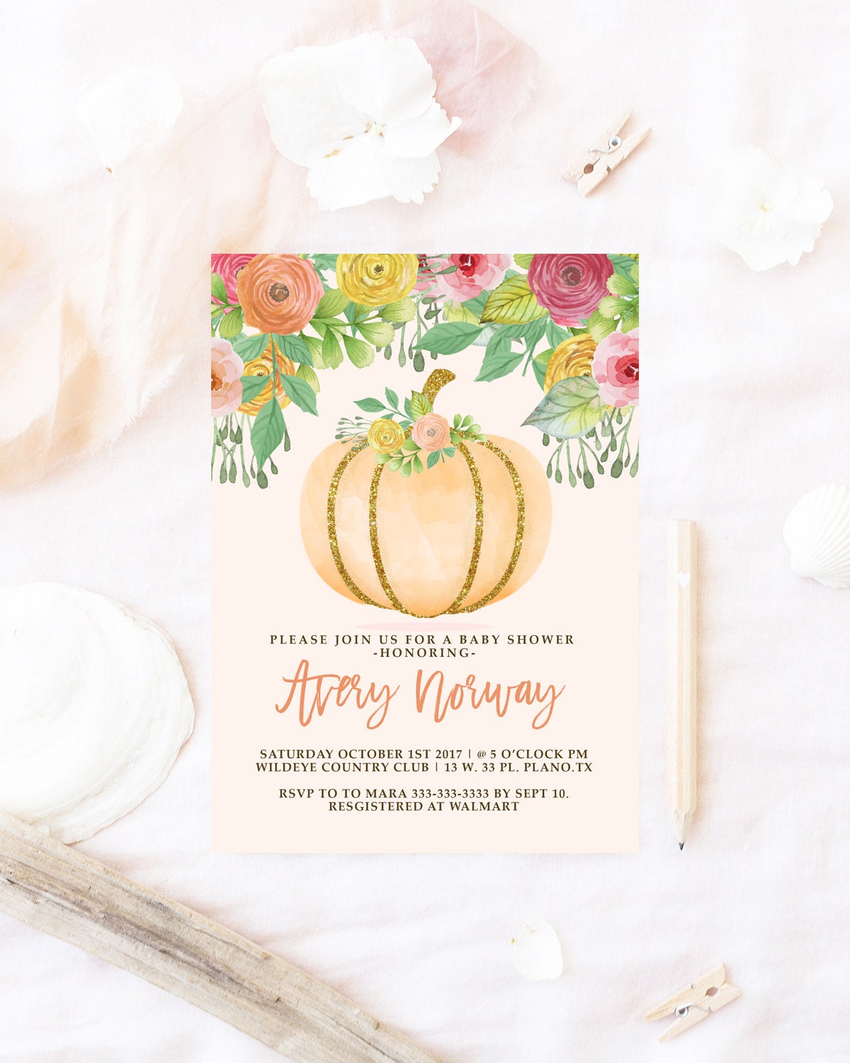 Fall Baby Shower Invitation, Pumpkin Fall Invite, Fall in Love With Baby, Invite