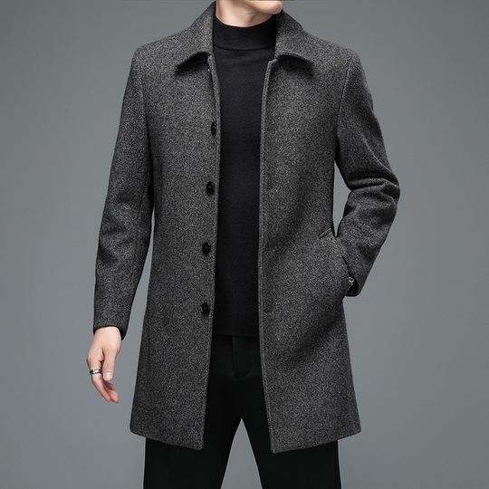 High Quality Mens Winter Jackets and Coats Business Casual Woolen Jackets Coats Long Overcoat Men Turn Down Collar Wool Blends - coffee, xxl
