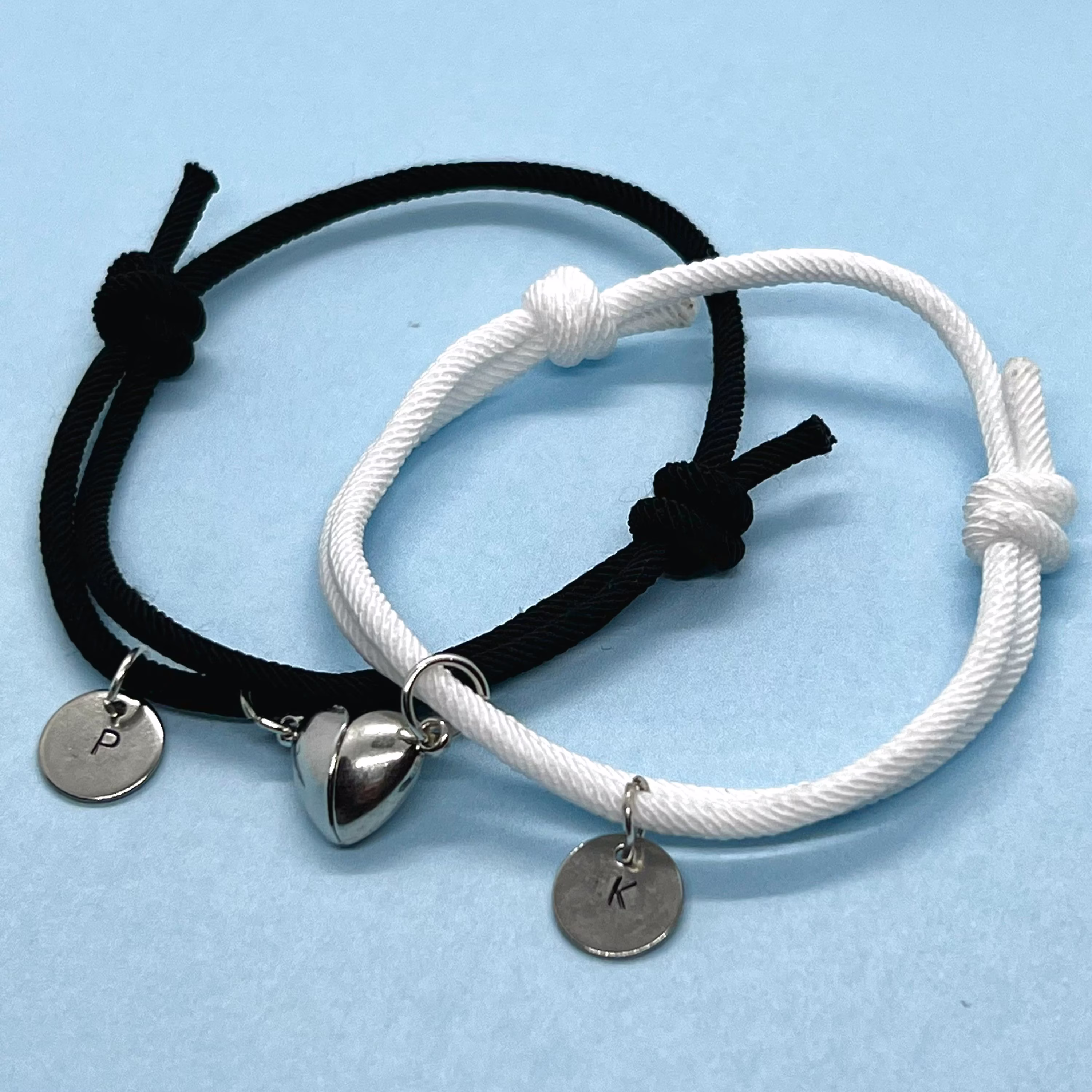Custom Matching Magnetic Bracelets, With Name Initial, Heart Charm, Chain Silver Bracelet, Jewelry, Gift, Friendship, Love, Couples