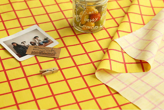 Yellow Red Checkered Cotton Blend Fabric, Plaid On - By The Yard 845 137