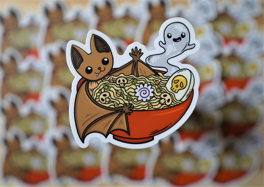 Ramen Bat Bowl Vinyl Sticker/Sticker/ Water Resistant Kawaii