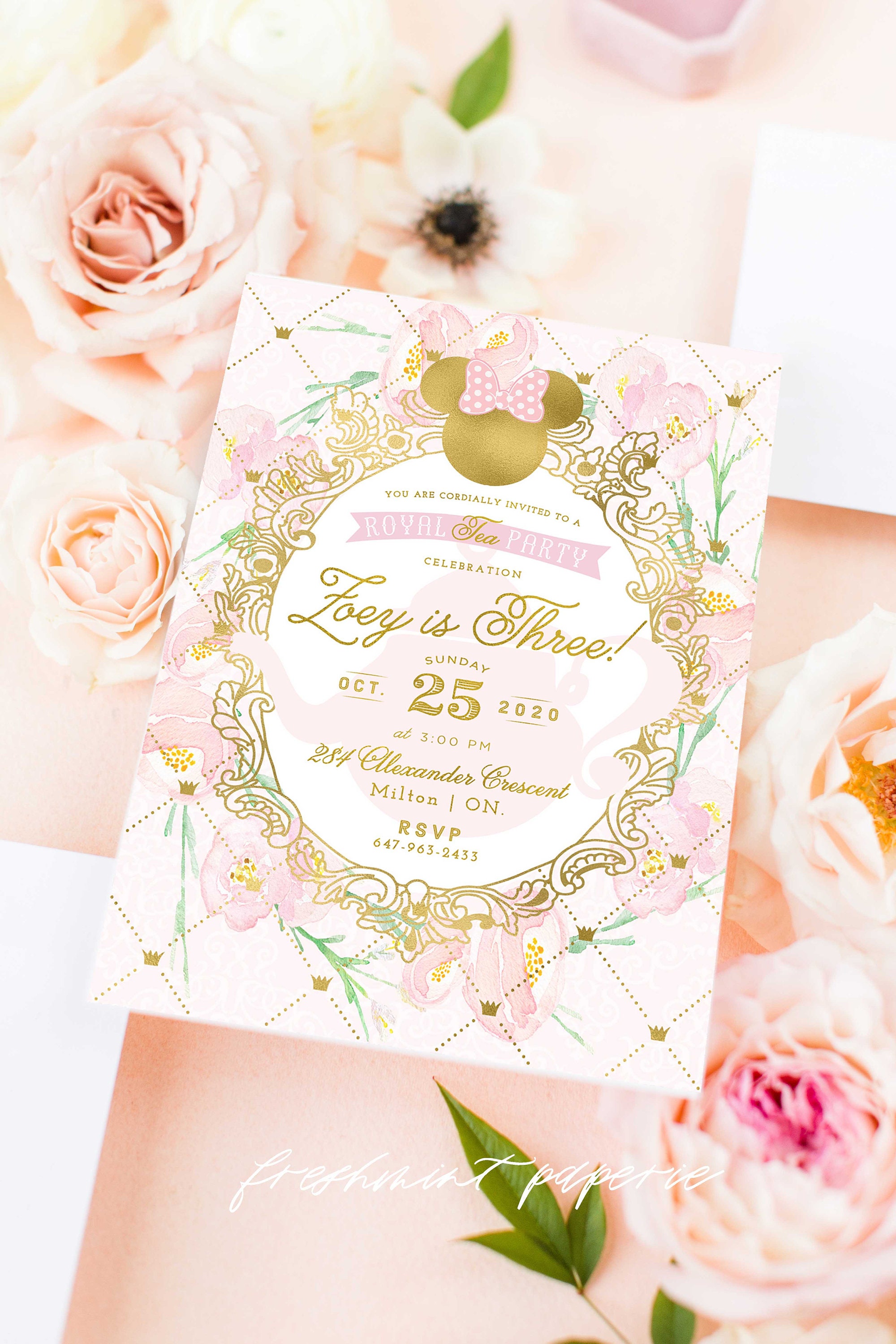 Minnie Tea Party Invitation - Mouse Birthday Floral Tea