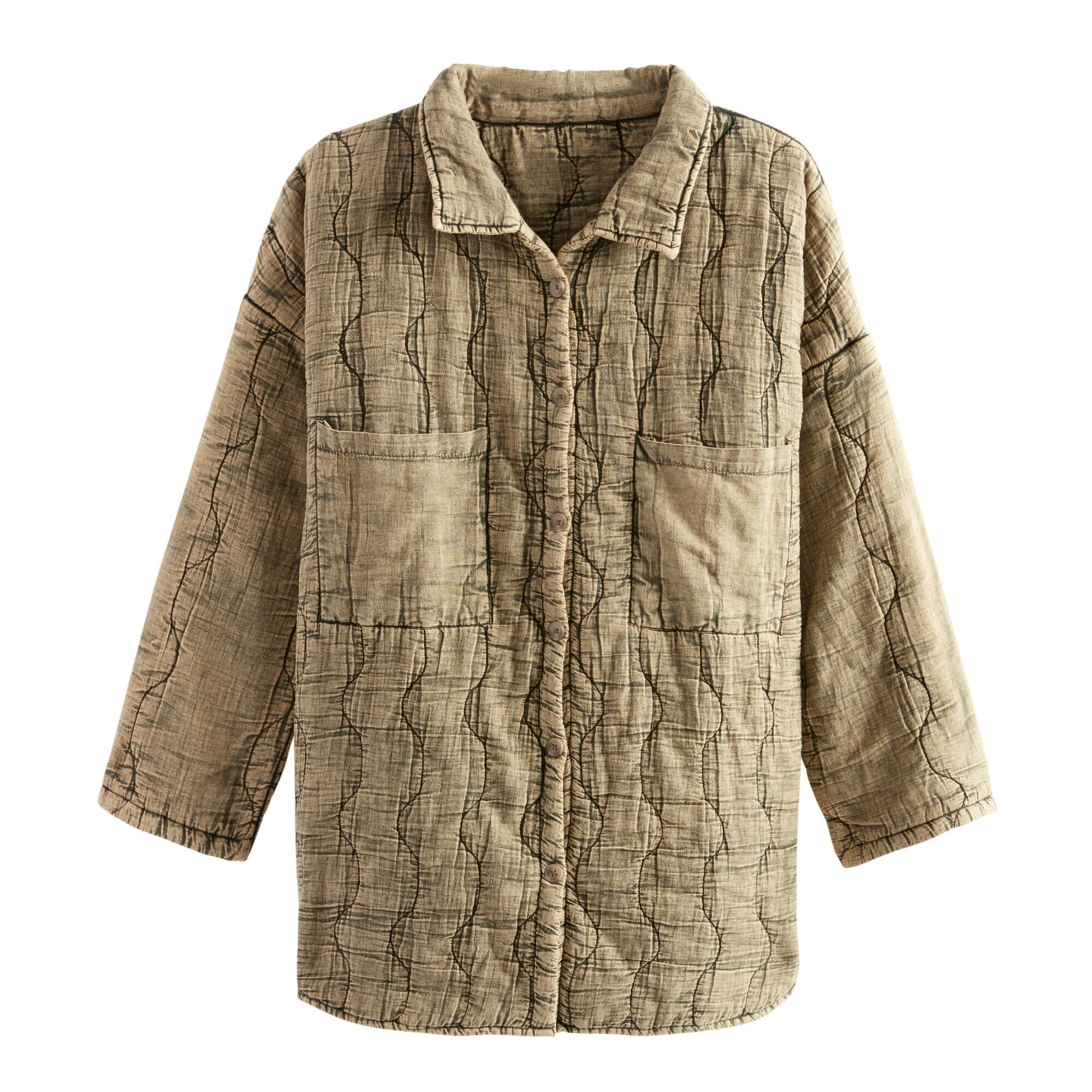 Olive Green Quilted Wave Lola Jacket With Pockets - Cotton by World Market