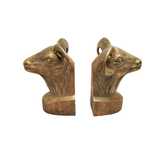 Vintage Pair Of Galleria Cast Bronze Rams Head Book Ends Can Be Polished To Perfection
