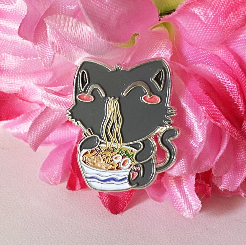 Ramen Noodle Cat Enamel Pin, Kawaii Pin