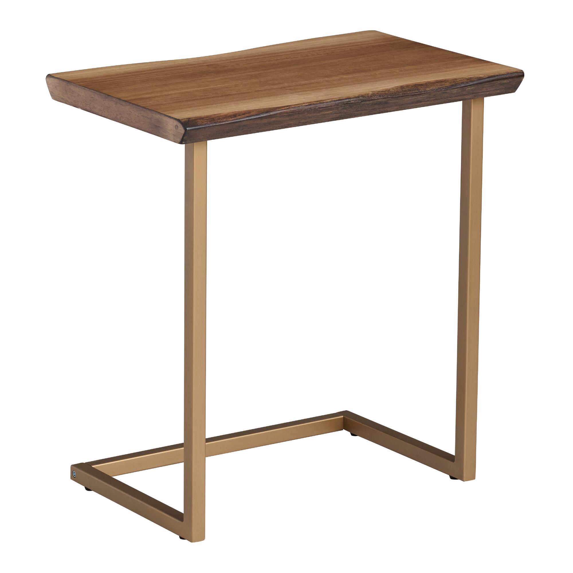 Faux Live Edge Wood and Gold Metal Sloan Laptop Table: Brown by World Market