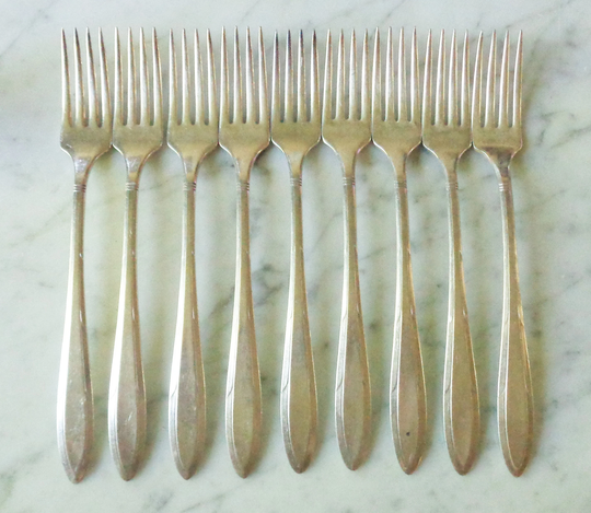 Reverie Nobility Silver Plate 7 3/4 Inch Set Of 9 Grille Luncheon Forks