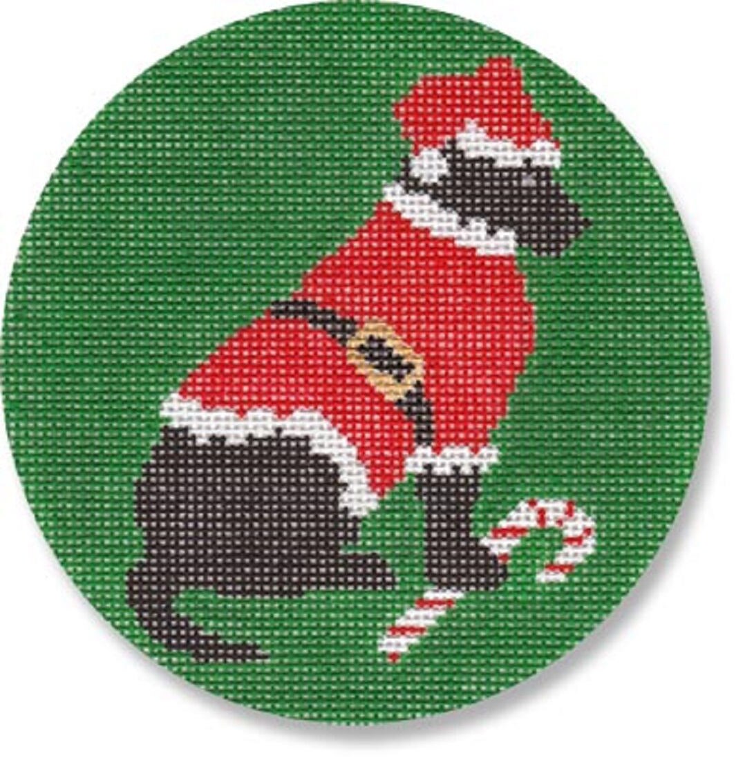 Needlepoint Handpainted Laura Megroz Christmas Black Lab Santa -Free Us Shipping