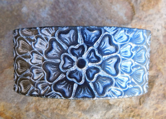 Wide Leather Bracelet For Women, Black & Silver Flower Cuff Bracelet, Large Gift Her, Bridesmaid, Custom