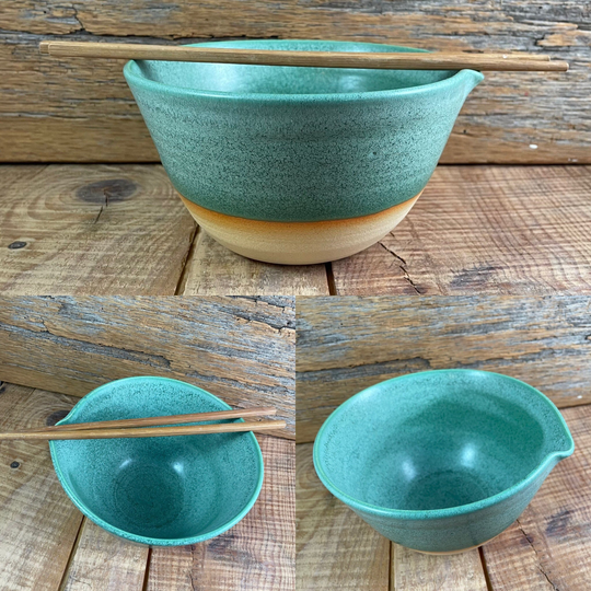 Green Ceramic Rice Chopstick Bowl/Handmade Pottery Pho Bowl Noodle Ramen Rustic Kitchen Antique Copper Asian