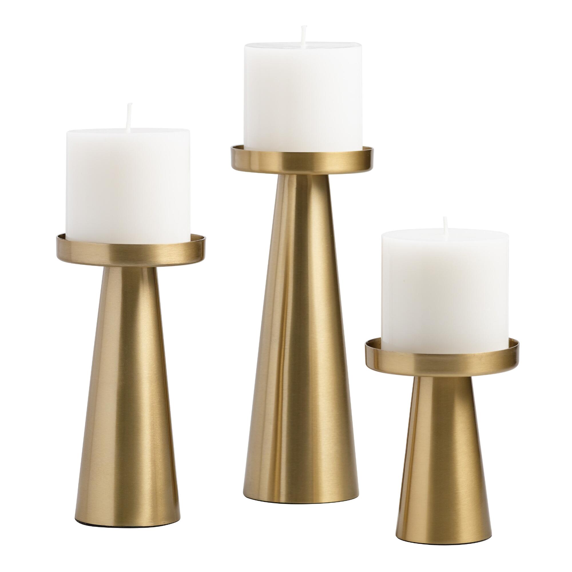 Brushed Gold Metal Contemporary Pillar Candle Holder by World Market