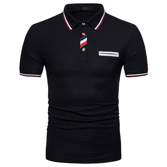 Mens Lapel Button Color Matching Cotton Blended Casual Fashion Short-Sleeved POLO Shirt For Casual Daily Polo Men Clothing - black, xxl