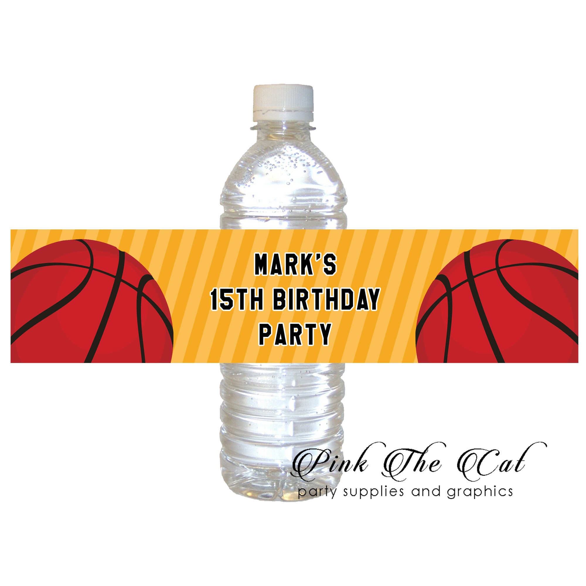 Basketball Water Bottle Label Kids Birthday Baby Shower Personalized Printable Template, Basketball Favors Gender Neutral