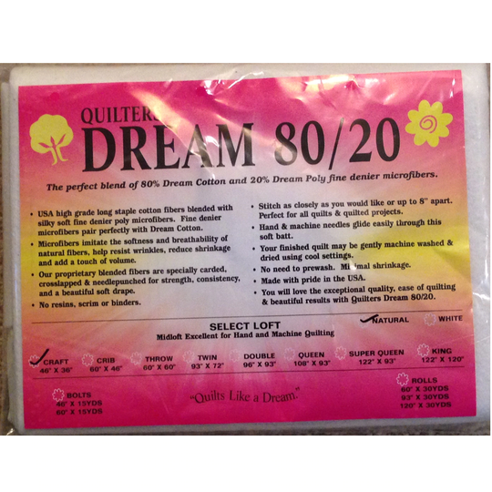 Quilters Dream Craft Natural 80/20 Blend Select Quilt Batting 46" X 36"