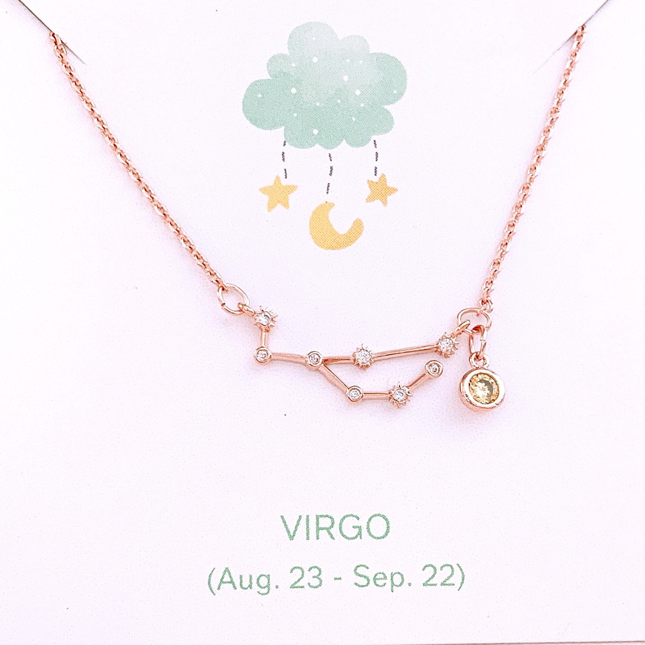 Rose Gold Zodiac Necklace, Birthstone Birthday Gift, Wanderlust Jewelry, Celestial Best Friend Gift, Virgo Necklace