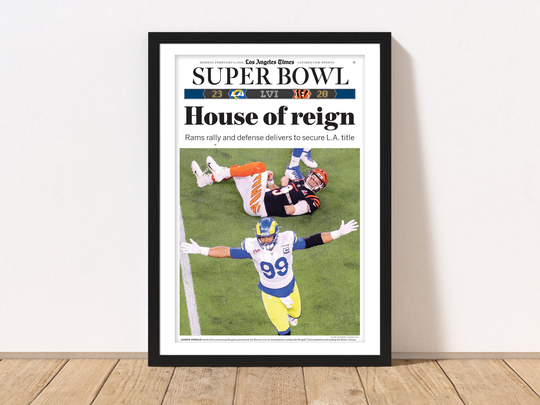 Framed La Times Rams Super Bowl Champions Front Page Newspaper