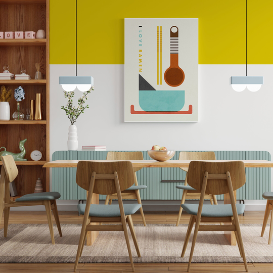 Ramen Poster Geometric Wall Art Print, Colourful Minimalist Graphic Illustration Large Contemporary Artwork For A Nordic Living Room Decor