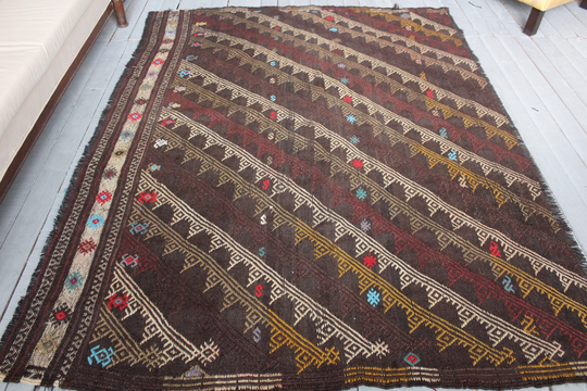 5'3"x7'1" Kilim Rug, Ethnic Bohemian Handwoven Wool Turkish Area Kilim Rug, Handmade Kilim, Brown-Blue