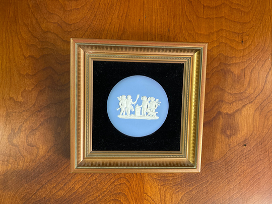Vintage Wedgwood Blue Jasperware Cupid Framed Plaque