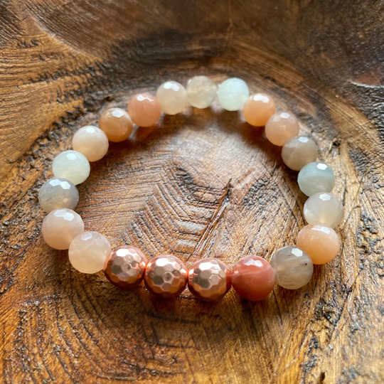 Summer Lovin' Bracelet | Sunstone, Moonstone + Rose Gold Hematite 8mm Spiritual Junkies Yoga Meditation Mala Beads