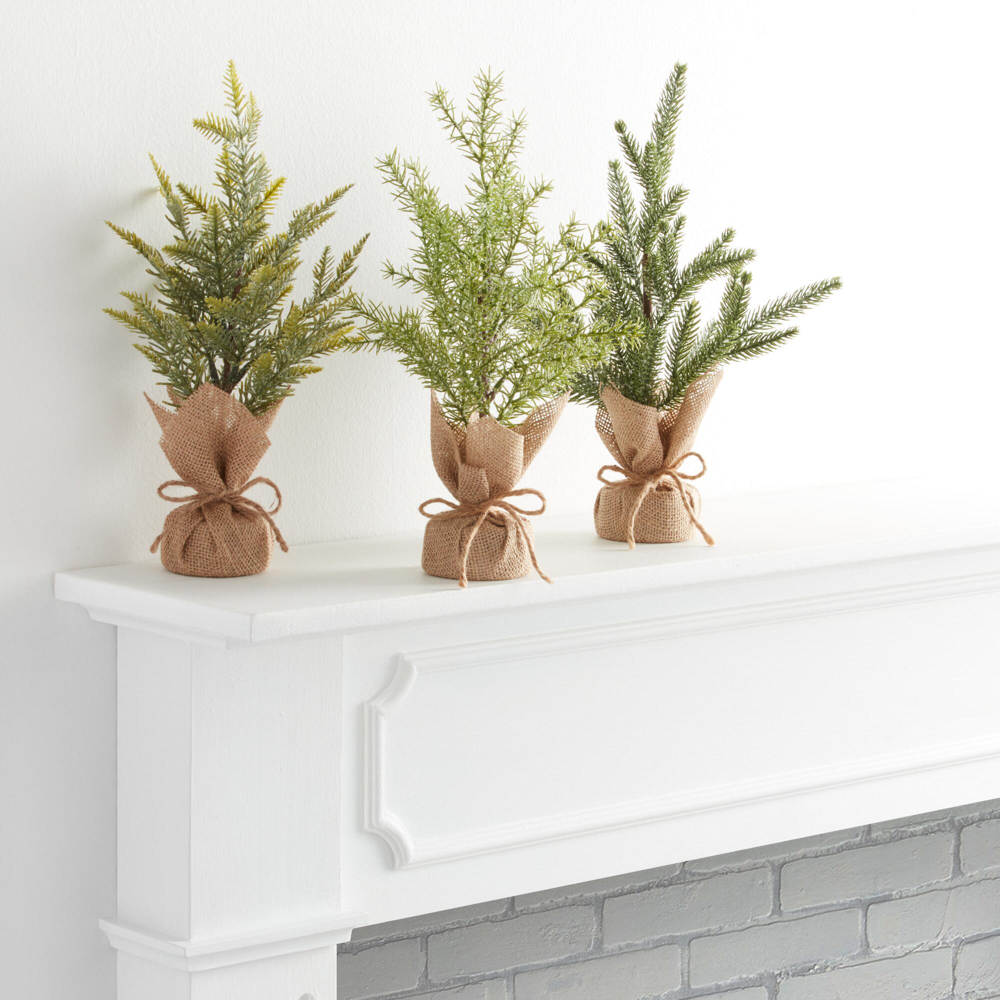 Artificial Tabletop Trees in Burlap Bases Decor Set of 3: Green - Acrylic by World Market