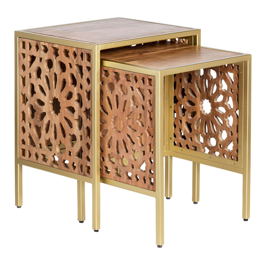 Carved Wood and Gold Fredson Nesting Tables 2 Piece Set: Brown by World Market