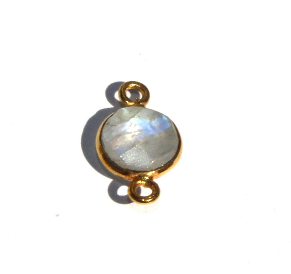 6 Pcs 8mm Gold Plated Natural Rainbow Moonstone Bezel Set Faceted Round Connector/Gemstone Double Loop Diy Jewelry Making Rm03