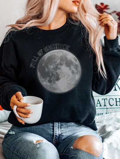 Full Of Gratitude Unisex Heavy Blend Crewneck Sweatshirt, Moon Child Sweatshirt, Boho Moon Sweatshirt