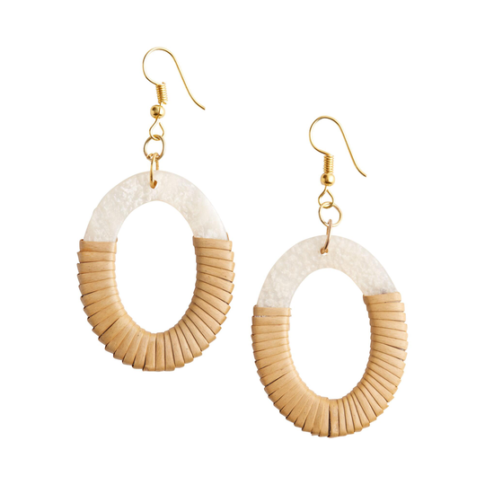 Oval Acrylic And Rattan Cane Drop Earrings by World Market
