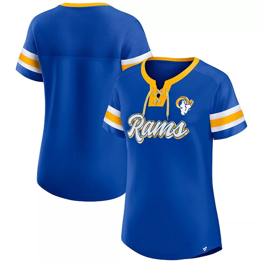 Women's Fanatics Branded Royal Los Angeles Rams Original State Lace-Up T-Shirt, Size: XS, Blue
