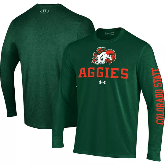 Men's Under Armour Green Colorado State Rams Aggies Sideline Two-Hit Performance Long Sleeve T-Shirt, Size: Medium