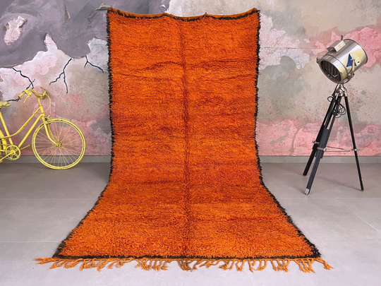 Orange Moroccan Carpet 5.4 Ft X 10.4 Ft, Vintage Wool Rug 5X10