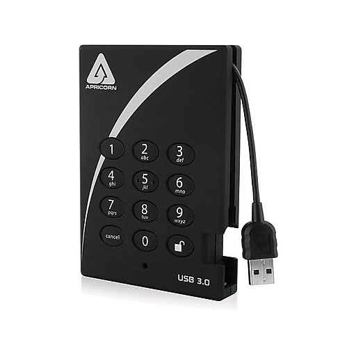 Apricorn Aegis Padlock 3.0 1TB USB 3.0 External Hard Drive, Black (A25-3PL256-1000)