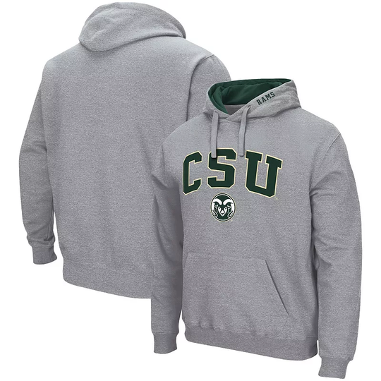 Men's Colosseum Heathered Gray Colorado State Rams Arch and Logo Pullover Hoodie, Size: 3XL, CST Grey