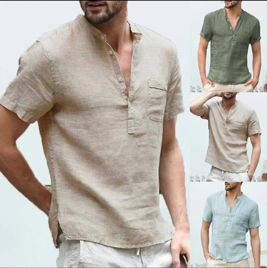 Cotton Blend Men Casual Shirt, Short Sleeve, Summer Cotton Wear, Linen Feel Linen, Soft