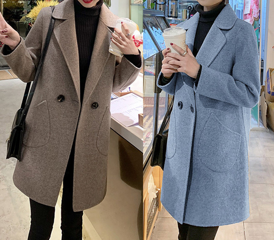 Women's Wool Blend Jacket With Pocket Warm Coat For Winter & Cold Fall-Size M