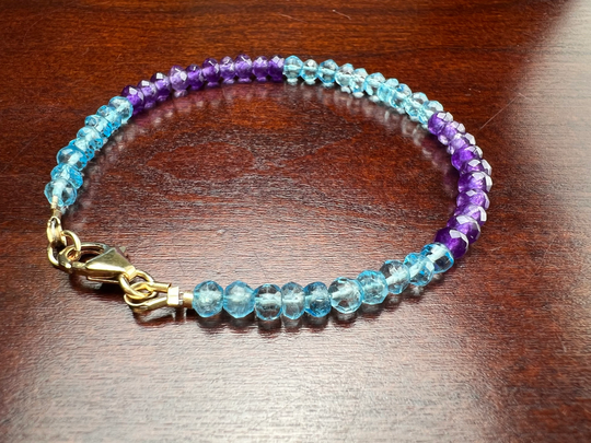 Amethyst, Blue Topaz 4mm Faceted Bracelet in 14K Gold Filled Lobster Clasp & Findings, Healing Chakra Gift