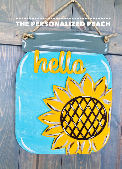 Sunflower Door Hanger/ Hello Decor/ Mason Jar