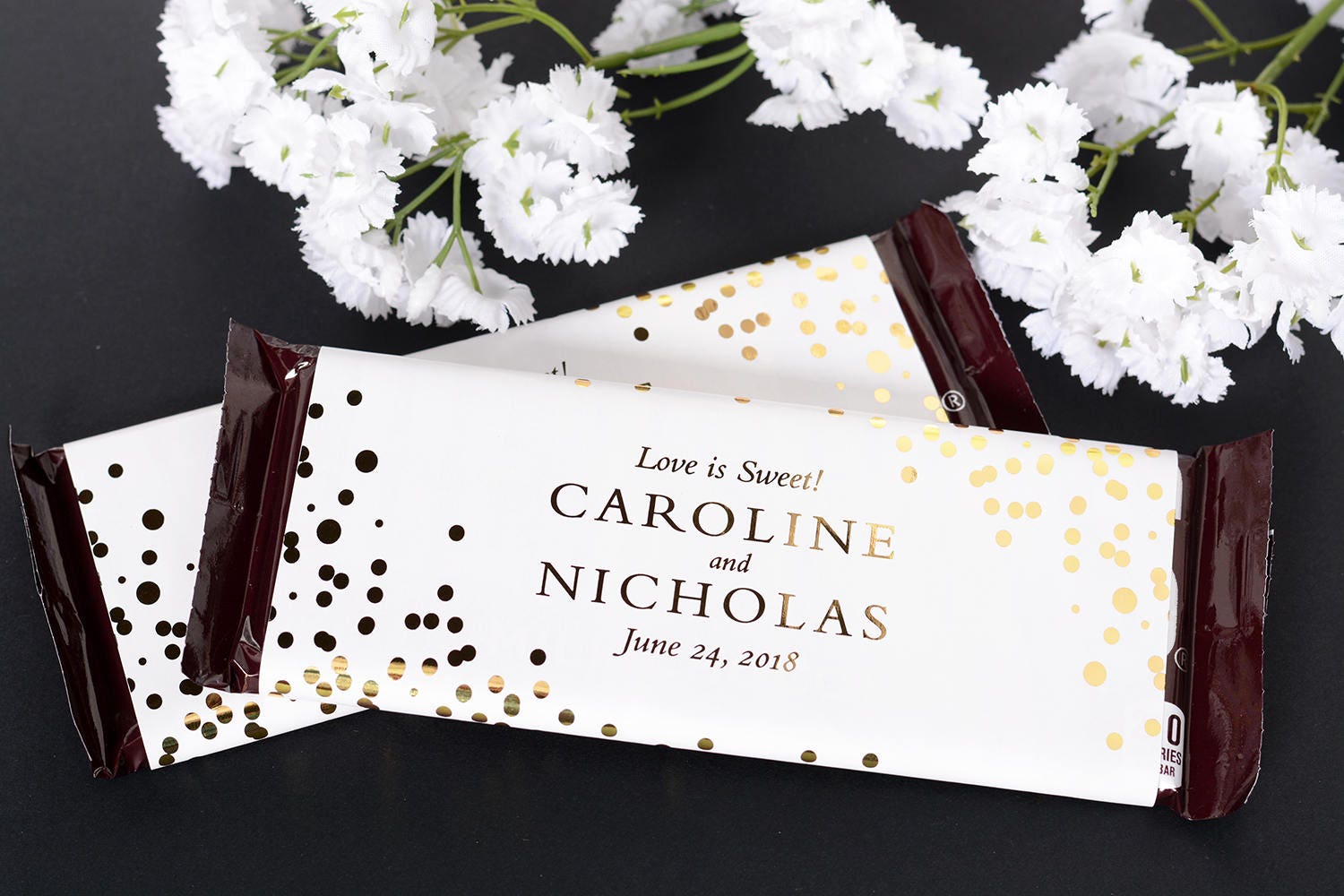 Wedding Candy Wrappers, Metallic Foil Labels, Bar Wraps, Gold Confetti Labels #wdihb-141