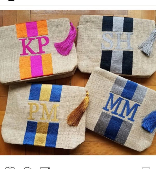 Customized Clutches, Bridesmaids Gift, Personalized Gift, Jute Burlap Clutch, Pompoms, Beach Bag, Birthday Bag Accessories, Wedding