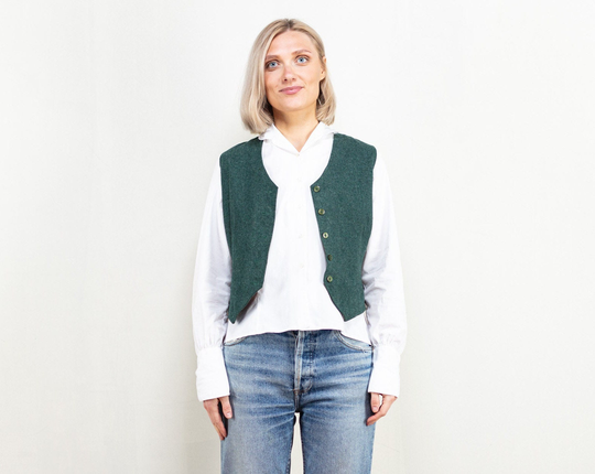 Women Vintage Vest 70S Wool Blend Vest Casual Sleeveless Spring Jacket Minimalist Outerwear Boho Ethnic Vintage Clothing Size Small S