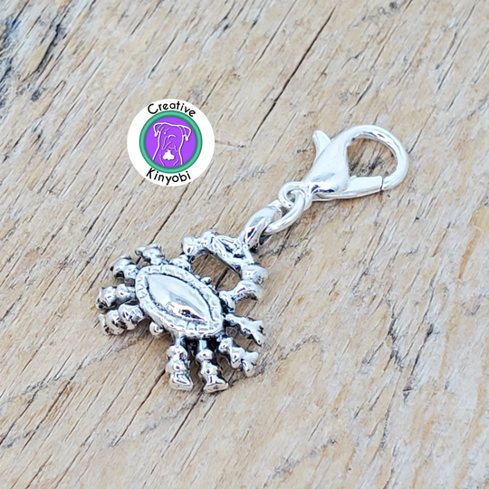 Crab Clip On Charm, Silver Crab Zipper Pull, Seafood Charm Lobster Clasp, Fast Shipping From Usa