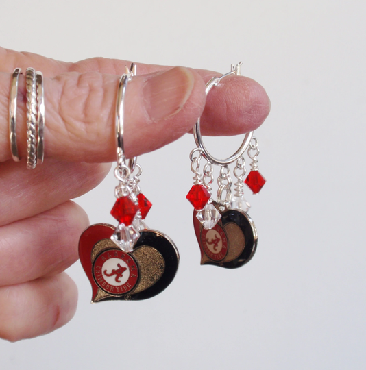 Alabama Crimson Tide Red & Clear Crystal 23mm Hoop Earrings